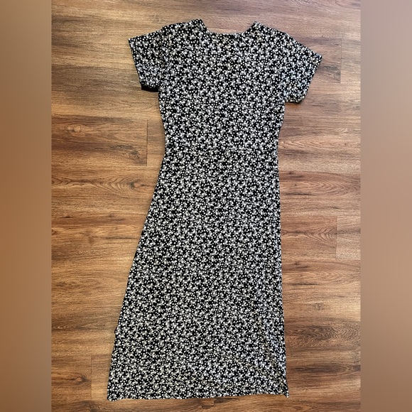 NATURAL by KNOWN SUPPLY Black Tan Cream Ditsy Floral Midi Dress Side Slit Small - Picture 4 of 14